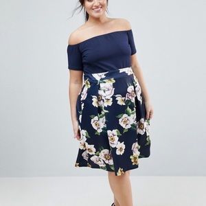 AX Paris Plus Scuba 2-In-1 Floral Skirt Dress
